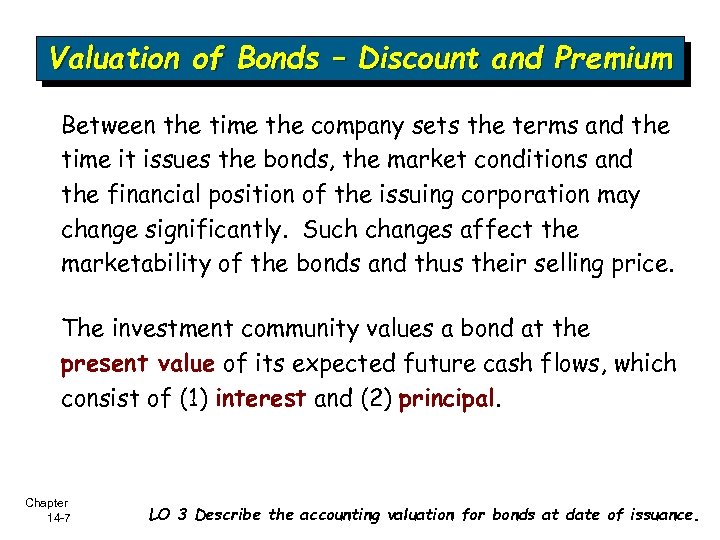 Valuation of Bonds – Discount and Premium Between the time the company sets the