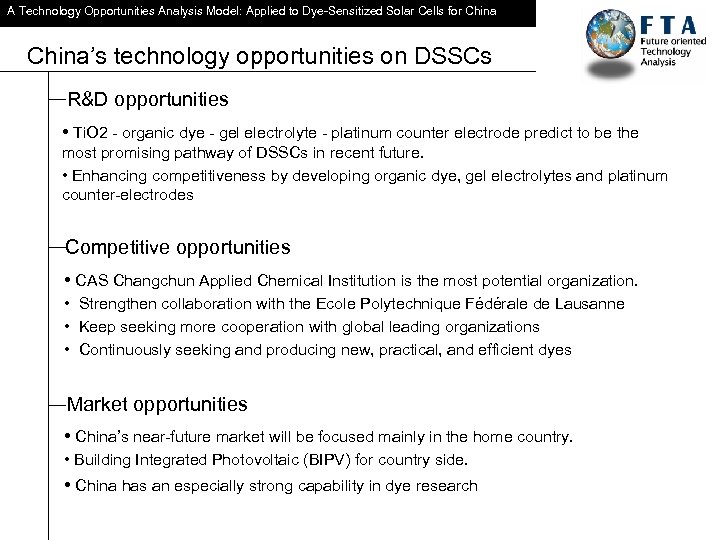 A Technology Opportunities Analysis Model: Applied to Dye-Sensitized Solar Cells for China’s technology opportunities
