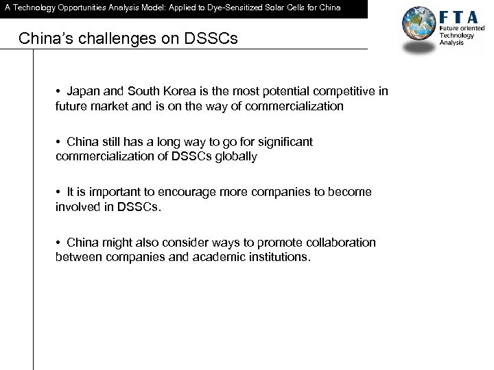 A Technology Opportunities Analysis Model: Applied to Dye-Sensitized Solar Cells for China’s challenges on