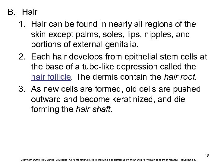 B. Hair 1. Hair can be found in nearly all regions of the skin