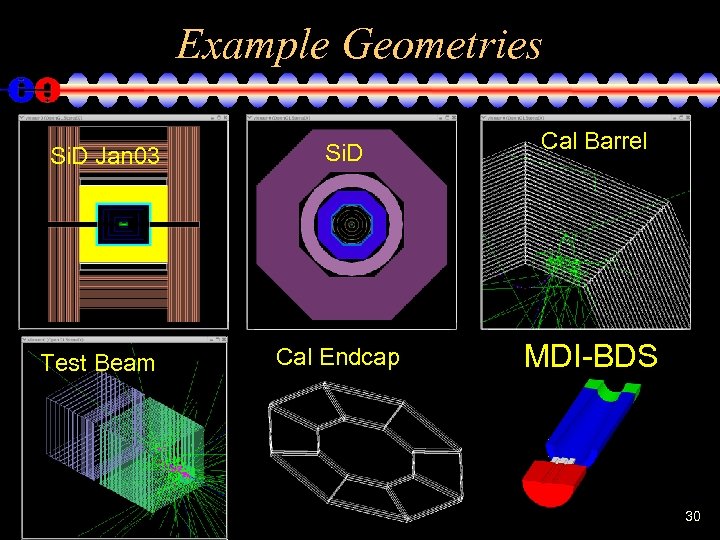 Example Geometries Si. D Jan 03 Si. D Cal Barrel Test Beam Cal Endcap