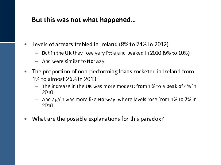 But this was not what happened… • Levels of arrears trebled in Ireland (8%