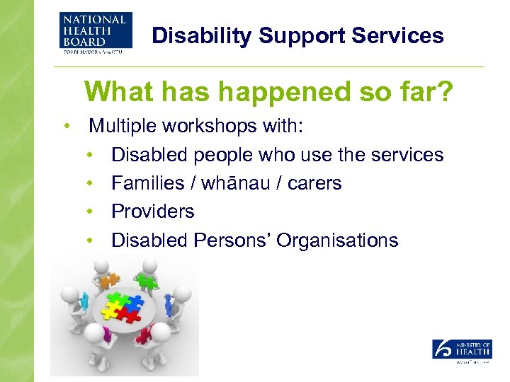 Disability Support Services What has happened so far? • Multiple workshops with: • Disabled