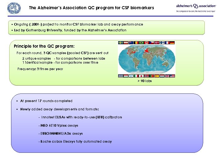 The Alzheimer’s Association QC program for CSF biomarkers • Ongoing ( 2009 -) project