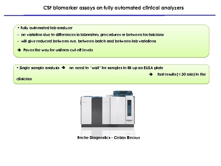 CSF biomarker assays on fully automated clinical analyzers • Fully automated lab analyzer –
