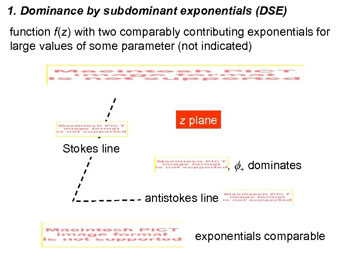 1. Dominance by subdominant exponentials (DSE) function f(z) with two comparably contributing exponentials for