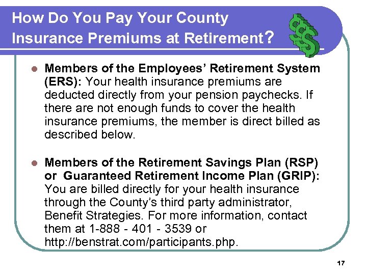 How Do You Pay Your County Insurance Premiums at Retirement? l Members of the