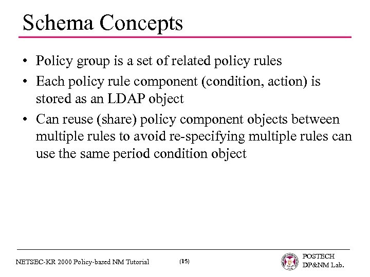 Schema Concepts • Policy group is a set of related policy rules • Each