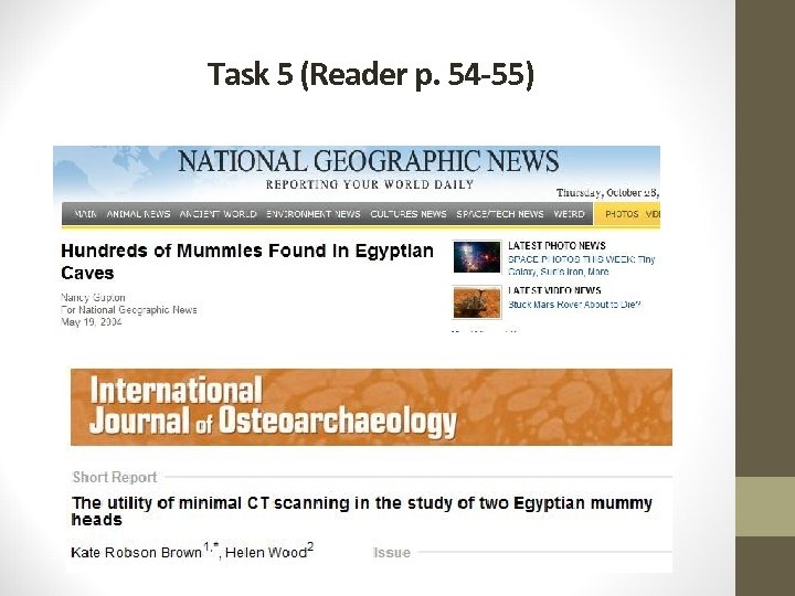 Task 5 (Reader p. 54 -55) 