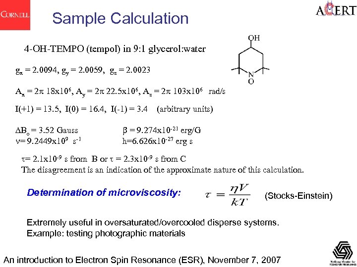 Sample Calculation 4 -OH-TEMPO (tempol) in 9: 1 glycerol: water gx = 2. 0094,