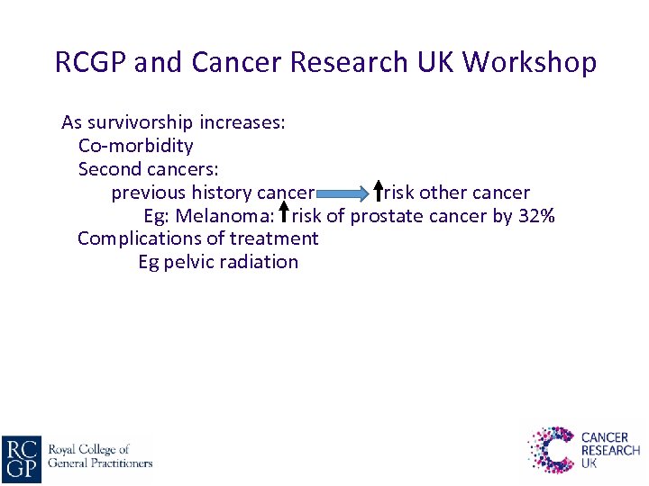 RCGP and Cancer Research UK Workshop As survivorship increases: Co-morbidity Second cancers: previous history