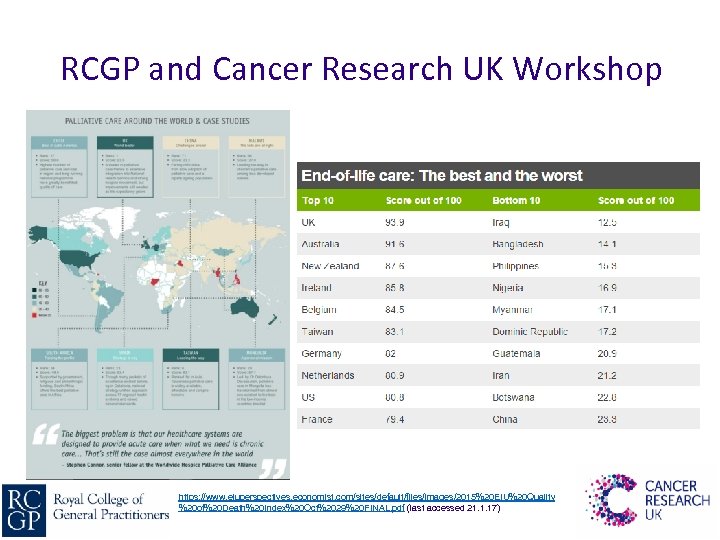 RCGP and Cancer Research UK Workshop End of Life Care https: //www. eiuperspectives. economist.