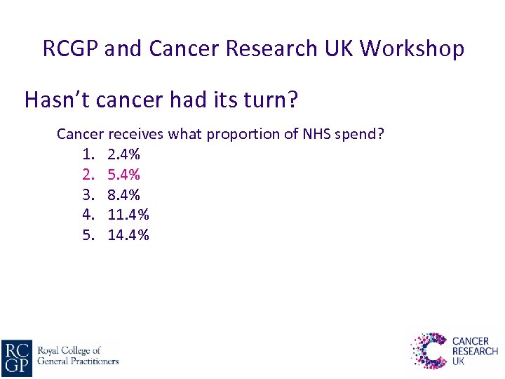 RCGP and Cancer Research UK Workshop Hasn’t cancer had its turn? Cancer receives what