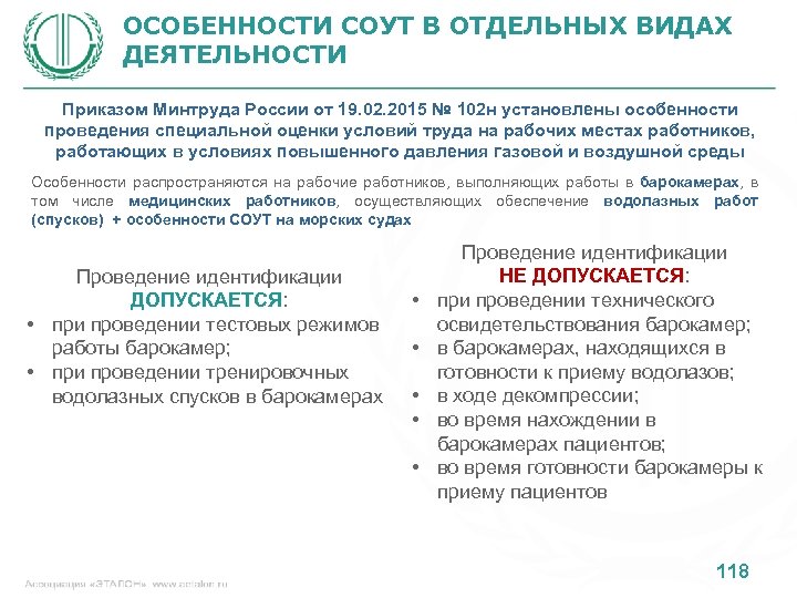 ОСОБЕННОСТИ СОУТ В ОТДЕЛЬНЫХ ВИДАХ ДЕЯТЕЛЬНОСТИ Приказом Минтруда России от 19. 02. 2015 №