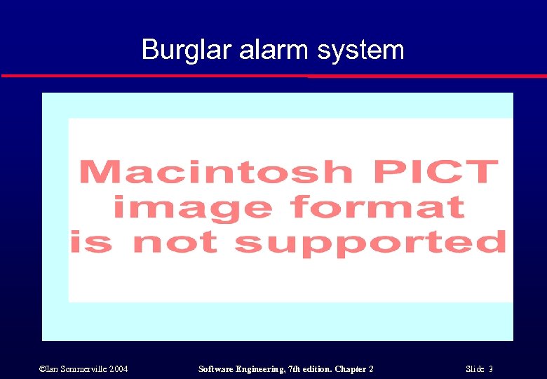 Burglar alarm system ©Ian Sommerville 2004 Software Engineering, 7 th edition. Chapter 2 Slide