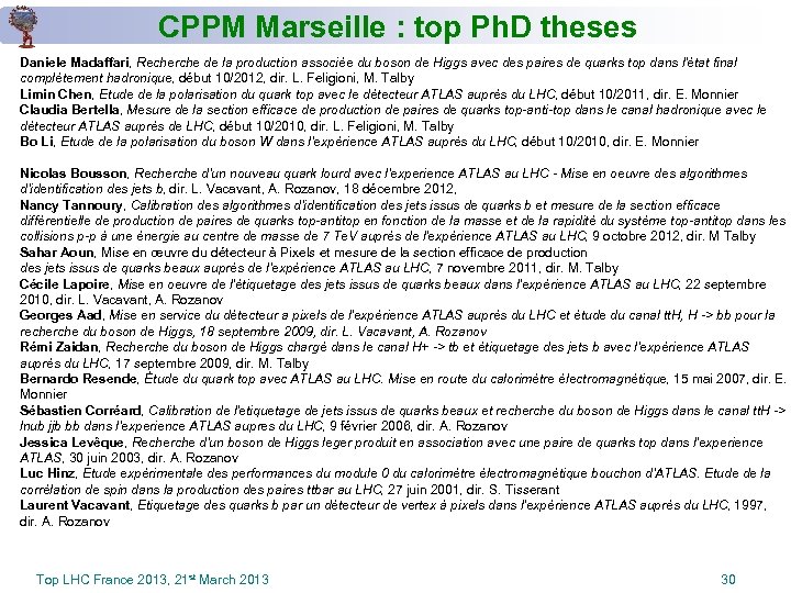 CPPM Marseille : top Ph. D theses Daniele Madaffari, Recherche de la production associée