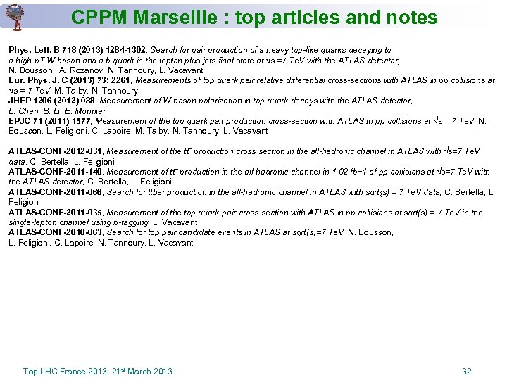 CPPM Marseille : top articles and notes Phys. Lett. B 718 (2013) 1284 -1302,