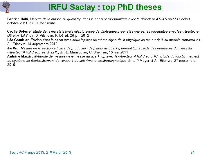 IRFU Saclay : top Ph. D theses Fabrice Balli, Mesure de la masse du