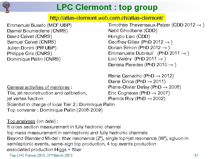 LPC Clermont : top group http: //atlas-clermont. web. cern. ch/atlas-clermont/ Emmanuel Busato (MCF UBP)