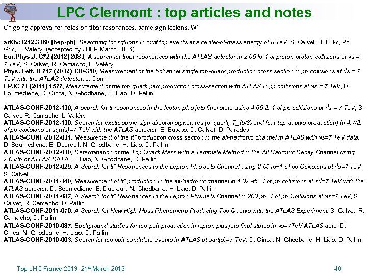 LPC Clermont : top articles and notes On going approval for notes on ttbar