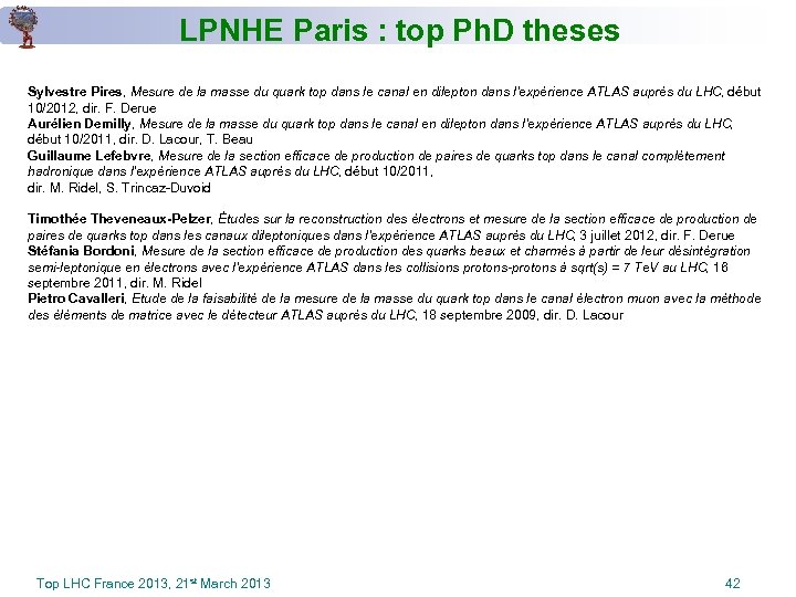 LPNHE Paris : top Ph. D theses Sylvestre Pires, Mesure de la masse du