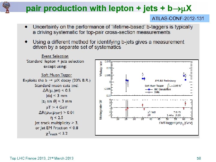 pair production with lepton + jets + b X ATLAS-CONF-2012 -131 Top LHC France