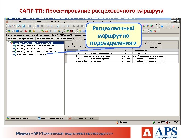 САПР-ТП: Проектирование расцеховочного маршрута Общий Расцеховочный расцеховочный маршрут по маршрут видам подразделениям работ Модуль