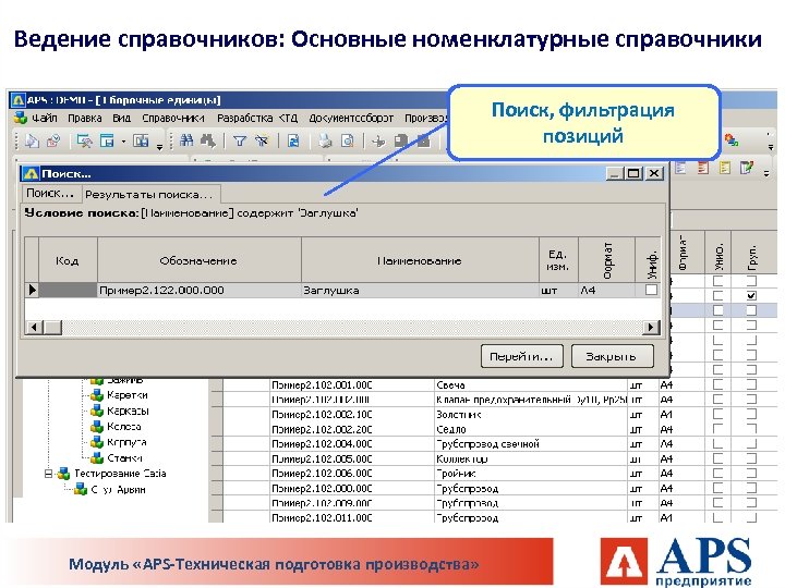 Составление справочников. Ведение справочников. Модуль АПС. Ведение справочников оборудования. Номенклатурные позиции на производстве.
