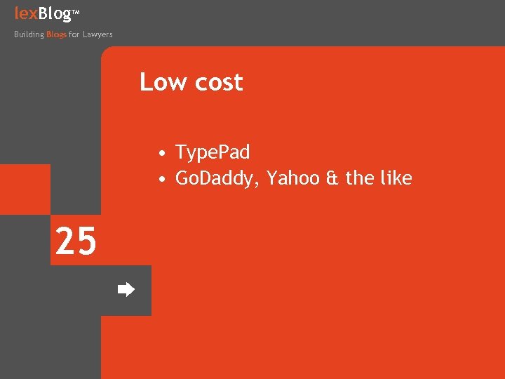 lex. Blog TM Building Blogs for Lawyers Low cost • Type. Pad • Go.