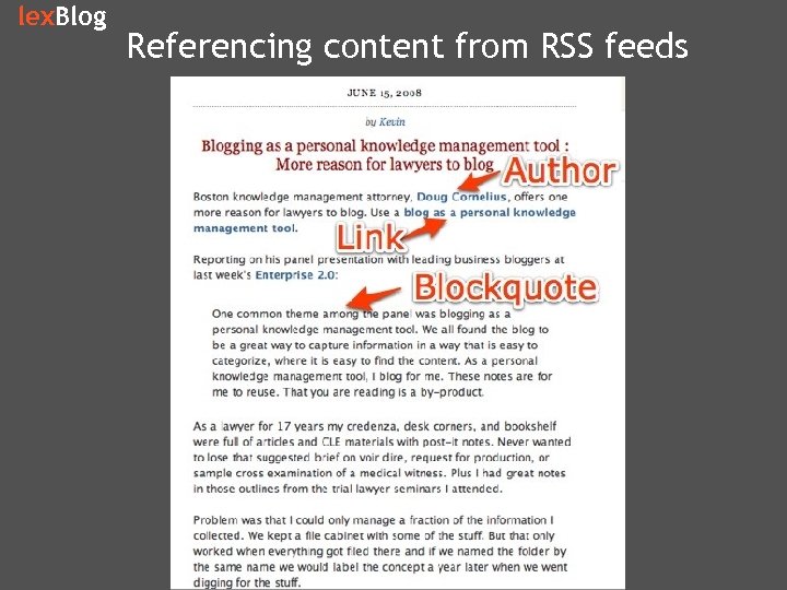 lex. Blog Referencing content from RSS feeds 