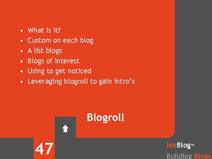  • • • What is it? Custom on each blog A list blogs
