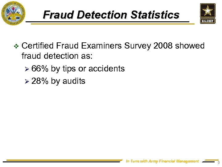 Fraud Detection Statistics v Certified Fraud Examiners Survey 2008 showed fraud detection as: Ø