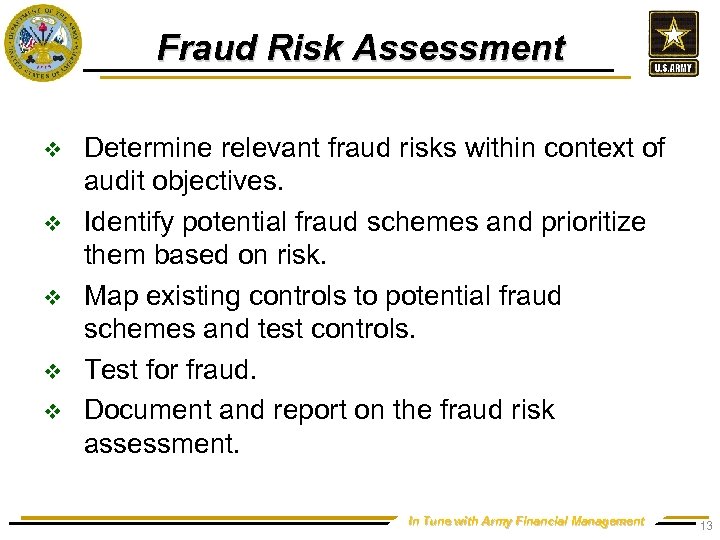 Fraud Risk Assessment v v v Determine relevant fraud risks within context of audit