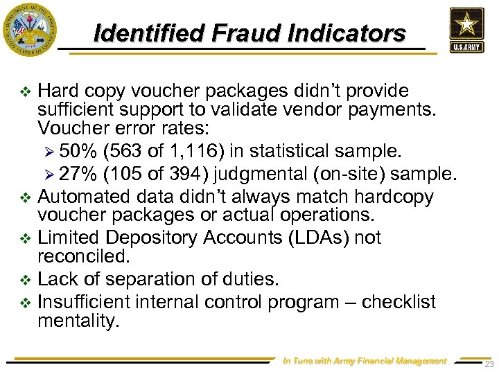 Identified Fraud Indicators Hard copy voucher packages didn’t provide sufficient support to validate vendor