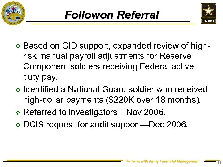 Followon Referral Based on CID support, expanded review of highrisk manual payroll adjustments for
