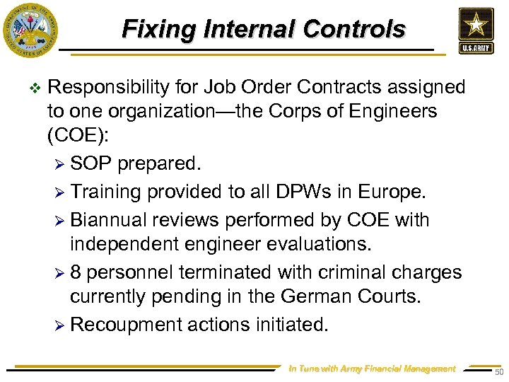 Fixing Internal Controls v Responsibility for Job Order Contracts assigned to one organization—the Corps