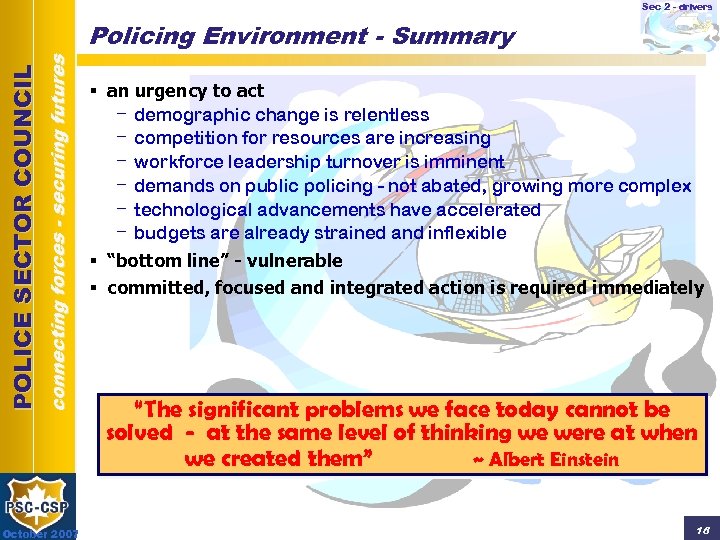 Sec 2 - drivers connecting forces - securing futures POLICE SECTOR COUNCIL Policing Environment