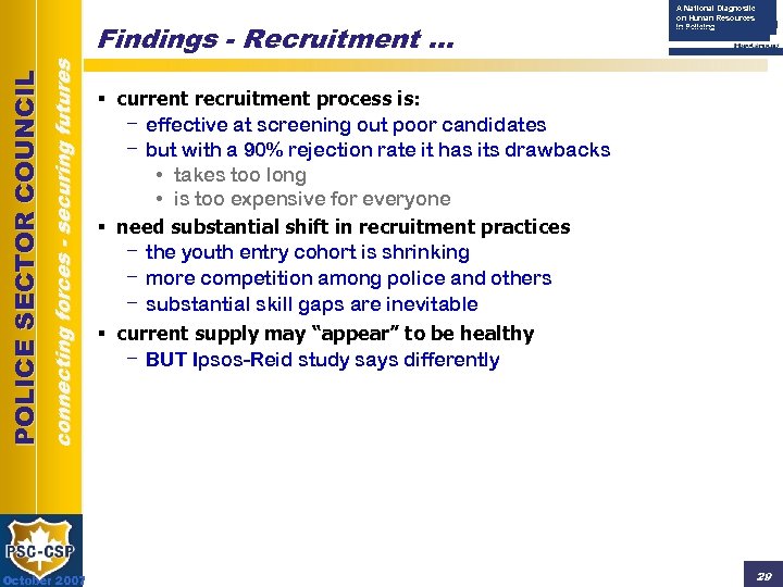 connecting forces - securing futures POLICE SECTOR COUNCIL Findings - Recruitment … October 2007
