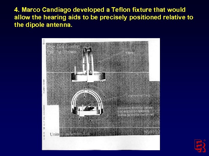 4. Marco Candiago developed a Teflon fixture that would allow the hearing aids to