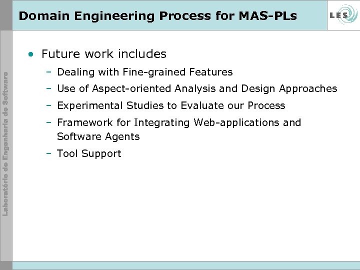 Domain Engineering Process for MAS-PLs • Future work includes – Dealing with Fine-grained Features