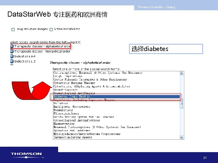 Thomson Scientific -- Dialog Data. Star. Web 专注医药和欧洲商情 选择diabetes 21 