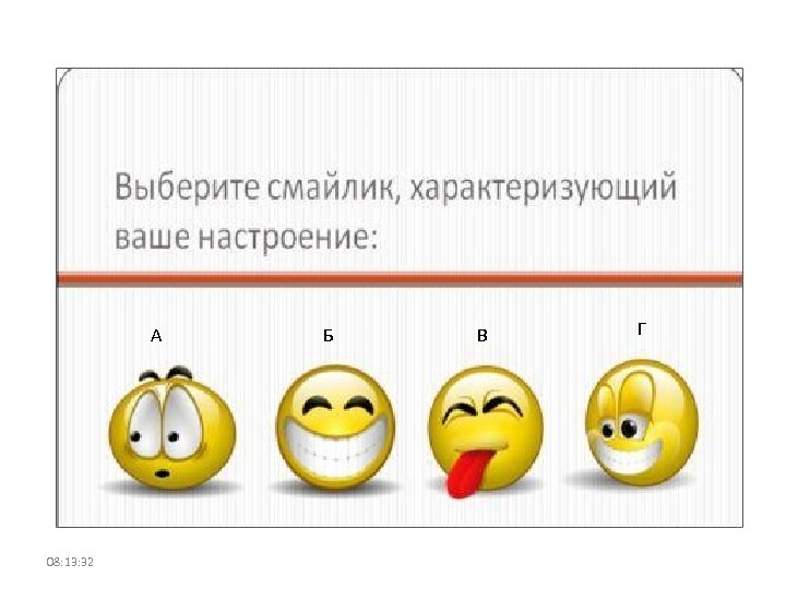 А 08: 13: 32 Б В Г 