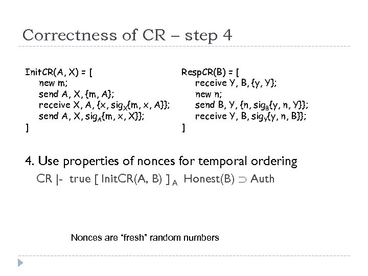 Correctness of CR – step 4 Init. CR(A, X) = [ new m; send