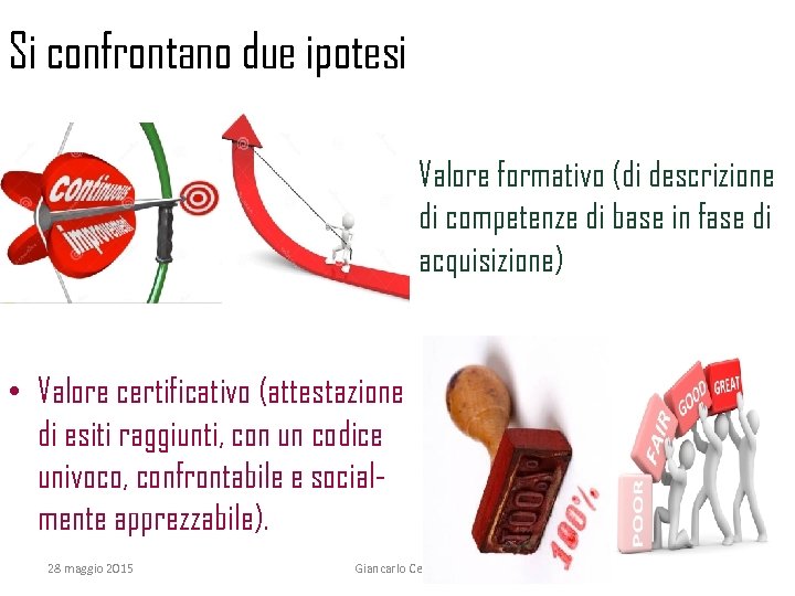 Si confrontano due ipotesi • Valore formativo (di descrizione di competenze di base in