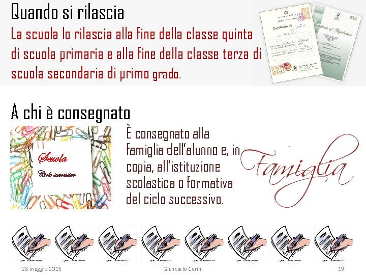 Quando si rilascia La scuola lo rilascia alla fine della classe quinta di scuola