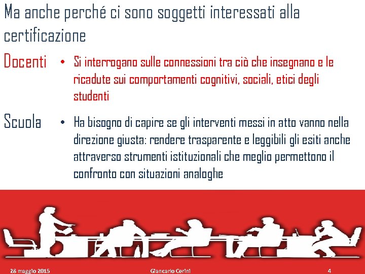 Ma anche perché ci sono soggetti interessati alla certificazione Docenti • Si interrogano sulle