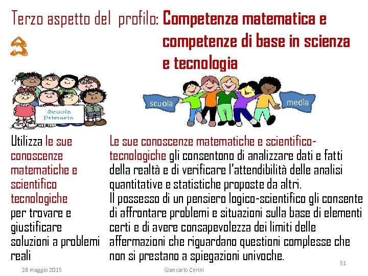 Terzo aspetto del profilo: Competenza matematica e competenze di base in scienza e tecnologia