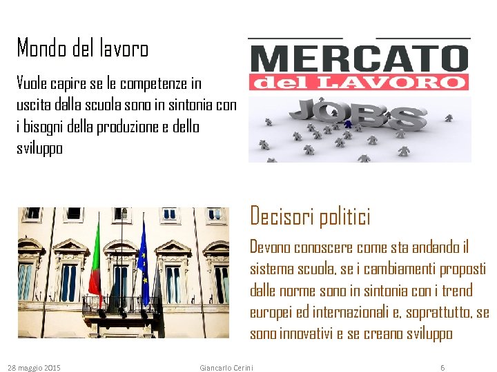 Mondo del lavoro Vuole capire se le competenze in uscita dalla scuola sono in