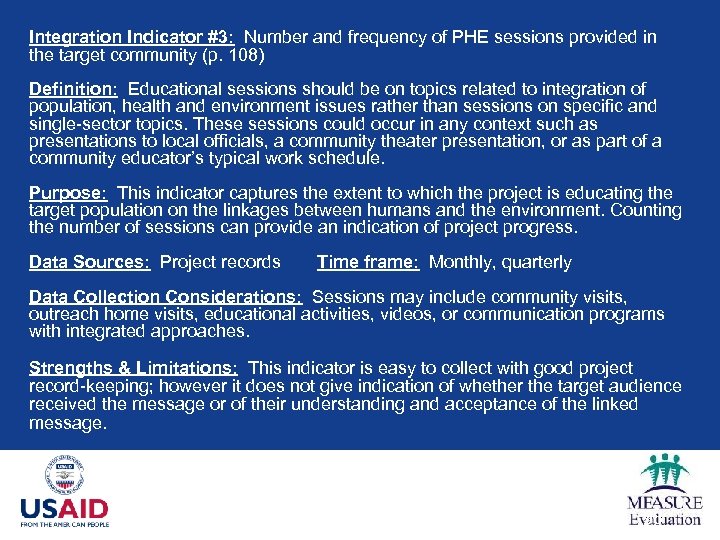 Integration Indicator #3: Number and frequency of PHE sessions provided in the target community