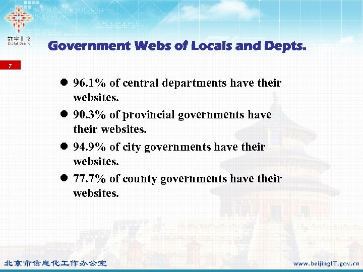 Government Webs of Locals and Depts. 7 l 96. 1% of central departments have